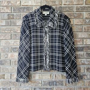 St. John Collection Santana Knit Fringe Black White Jacket Women's Size 16